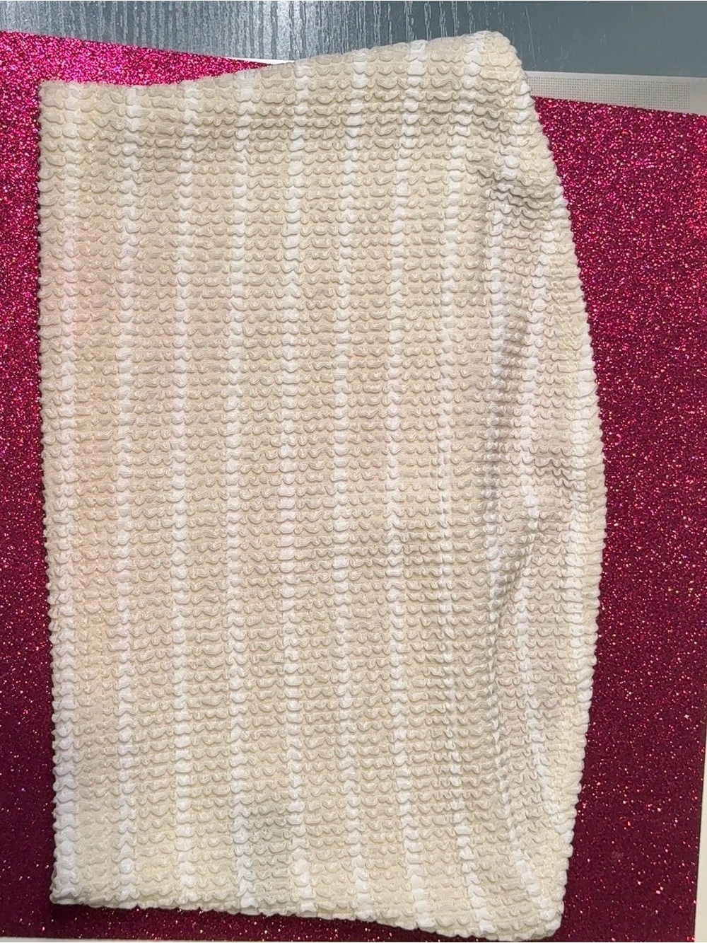 Cream Textured Knit tube top crop top